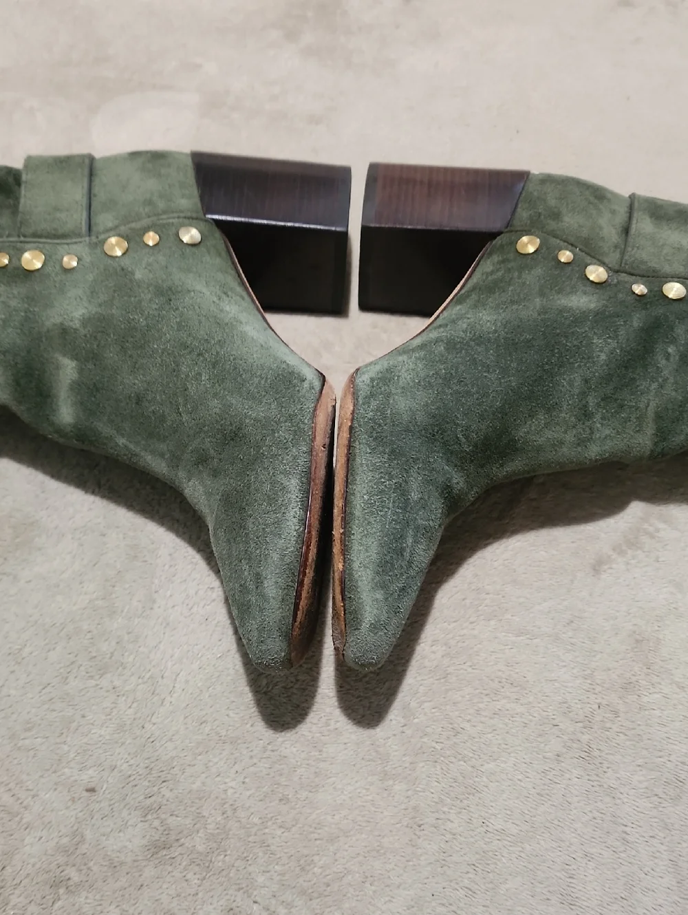 Tory Burch Kira 70mm Stud Suede Bootie in Olive Green - Picture 5 of 12